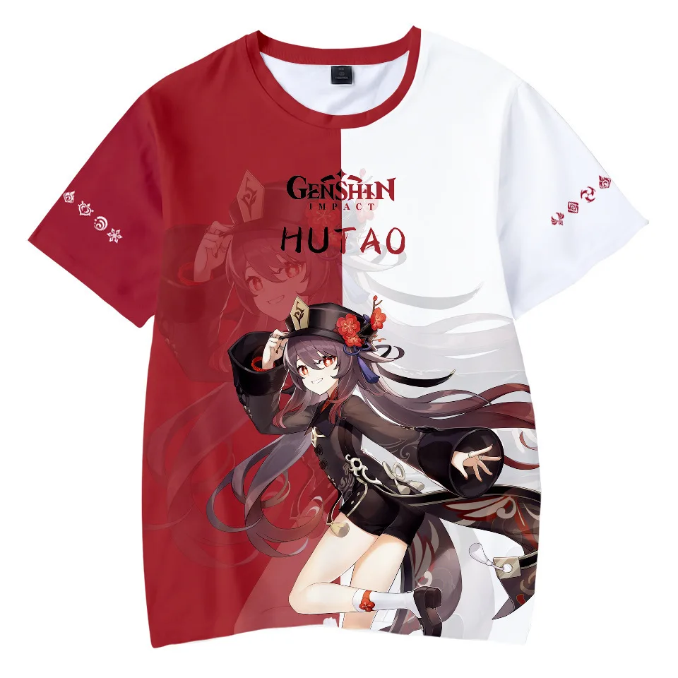 Genshin Impact T Shirts Anime Game Girls Hutao Klee 3D Print Streetwear Men Women Oversized T - Genshin Impact Plush