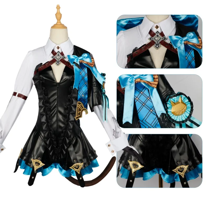 Lynette Cosplay Genshin Impact Costume Wig Fontaine Leather Cosplay Costume Uniform Dress Ears Skirt Glove Outfit 2 - Genshin Impact Plush