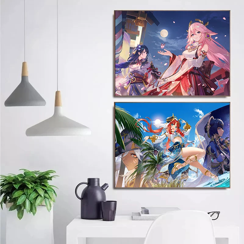 Modern Retro Genshin Impact Watatsumi Poster Canvas Painting and Prints Wall Art Picture for Living Room 1 - Genshin Impact Plush